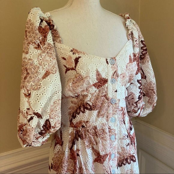 CHARINA SARTE Caroline Brown White Floral Lace Dress NWT - Picture 6 of 16